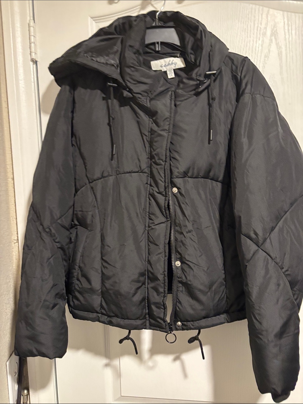 Sebby Black Women's Hooded Puffer Coat